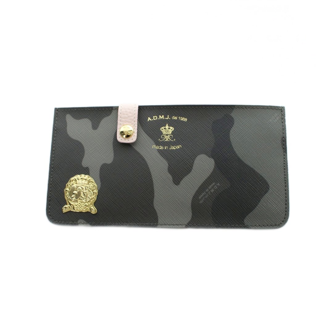 【中古】ADMJ アクセソワ Accessoires De Mademoiselle 長財布 ウォレット カモフラージュ柄 ロゴ レザー 黒 ブラック グレー ■GY11 /MQ レディース 【ベクトル 古着】 260604|ブランド古着の買取販売ベクトル