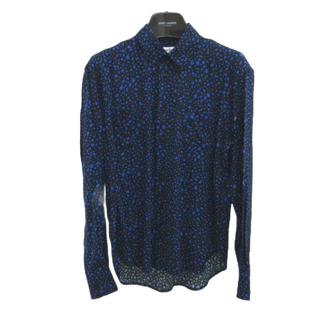【中古】サンローラン 光の都市 SAINT LAURENT PARIS 2019 Yシャツ 37 米国海軍 紺 青 青色 点点柄 総柄 長袖 JP53 2019 01056 /PP ■GY17 メンズ 【ベクター 古着】 260603