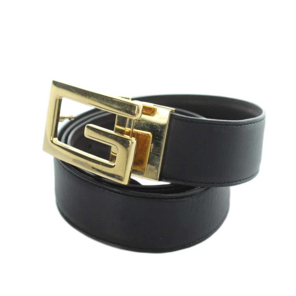 【中古】グッチ GUCCI 胴締め ゴールド金具 Gロゴタイプ なめし革 85/34 黒 黒いこと ■GY17 /MQ ■OH メンズ 【ベクター 古着】 260604