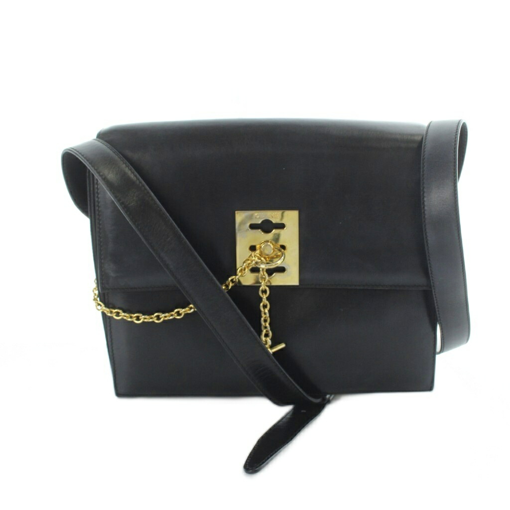 【中古】セリーヌ CELINE ショルダーバッグ 曲がったがけ ガンチーニチェーン マンテル ロゴタイプ なめし革 黒 黒いこと ■GY18 /MQ レディース 【ベクター 古着】 260604