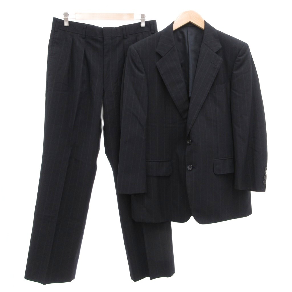 【中古】バーバリー BURBERRY ヴィンテージ セットアップ スーツ テーラードジャケット スラックスパンツ 黒 ブラック ピンストライプ柄 シングルボタン ウール /SD ■GY50 メンズ 【ベクトル 古着】 260616|ブランド古着の買取販売ベクトル
