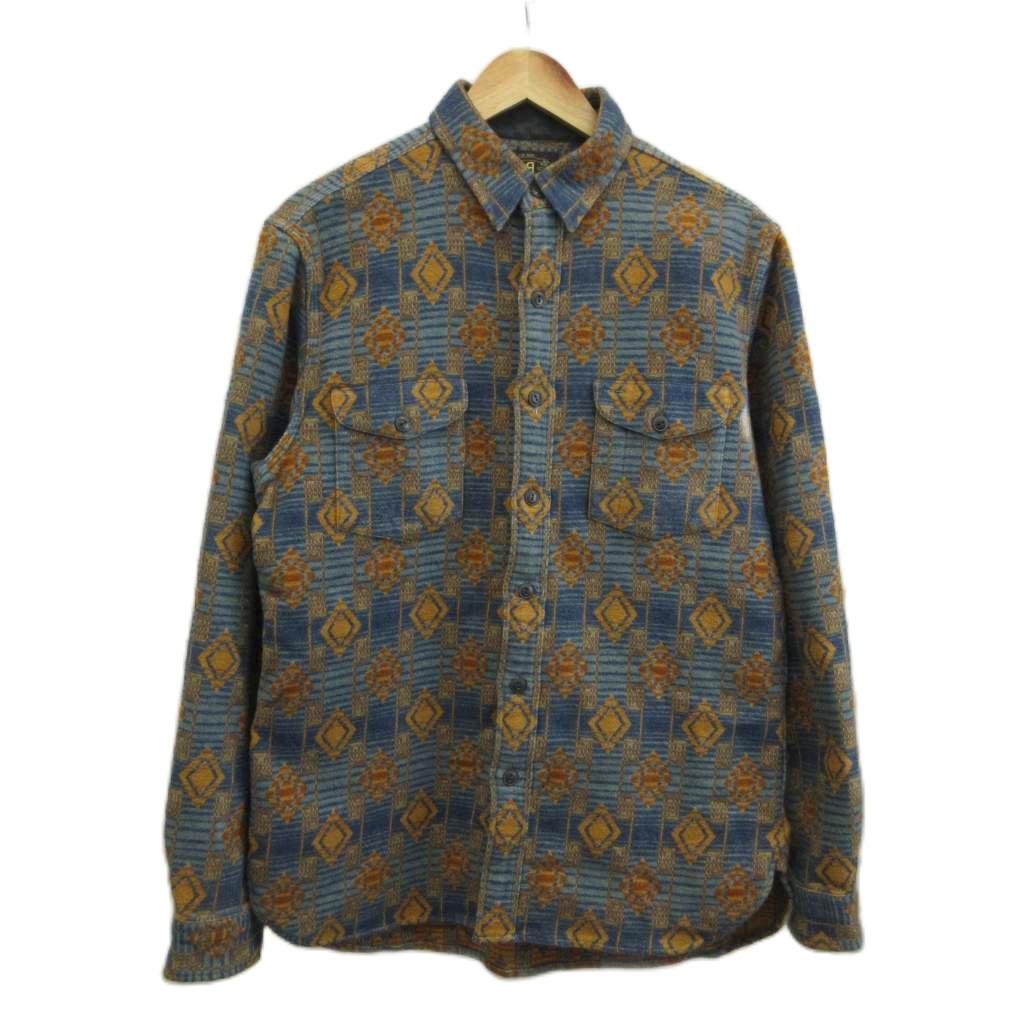 【中古】ダブルアールエル RRL ネイティブ ジャカード オーバーシャツ Native Jacquard Over Shirt 長袖 総柄 M 青 ブルー 茶色 ブラウン /XZ ■GY50 メンズ 【ベクトル 古着】 260606｜ブランド古着の買取販売ベクトル
