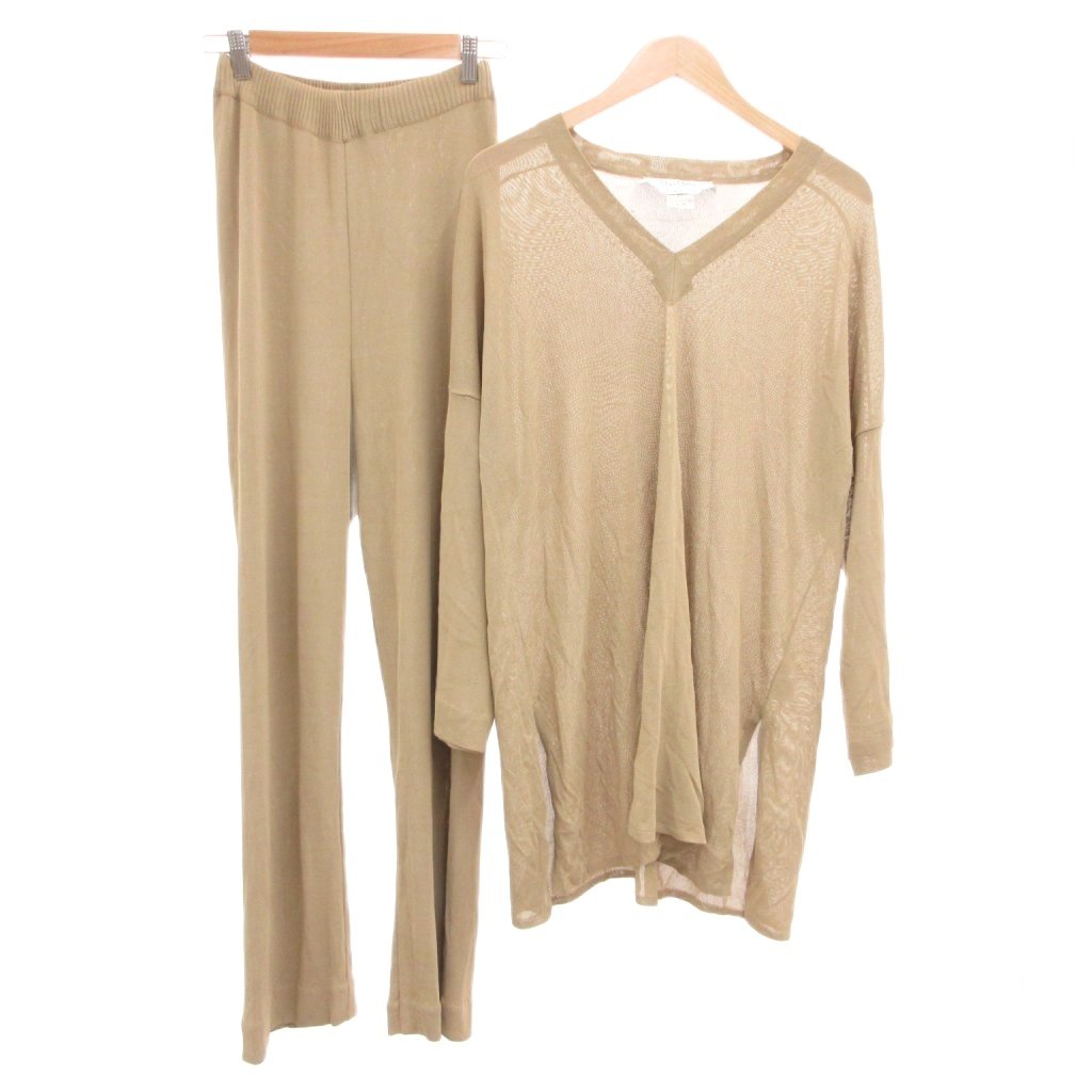 【中古】マックスマーラ MAX MARA 白タグ セットアップ レイヤード ニット Vネック イージー パンツ L ベージュ アンクル 長袖 無地 /SD ■GY50 レディース 【ベクトル 古着】 260626｜ブランド古着の買取販売ベクトル