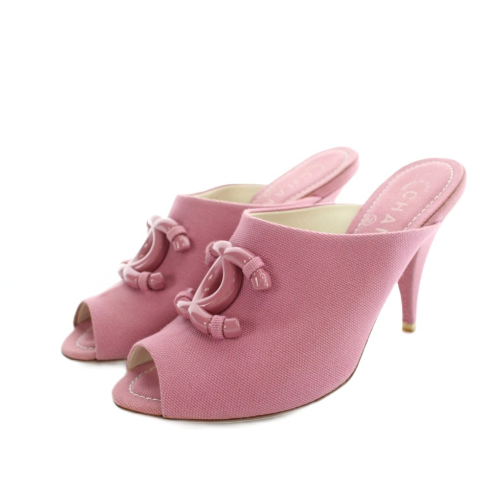 【中古】シャネル CHANEL ミュール サンダル ココマーク 帆布 ロゴタイプ 36 23糎 サクラ色 ■GY18 /MQ ■OH レディース 【ベクター 古着】 260604