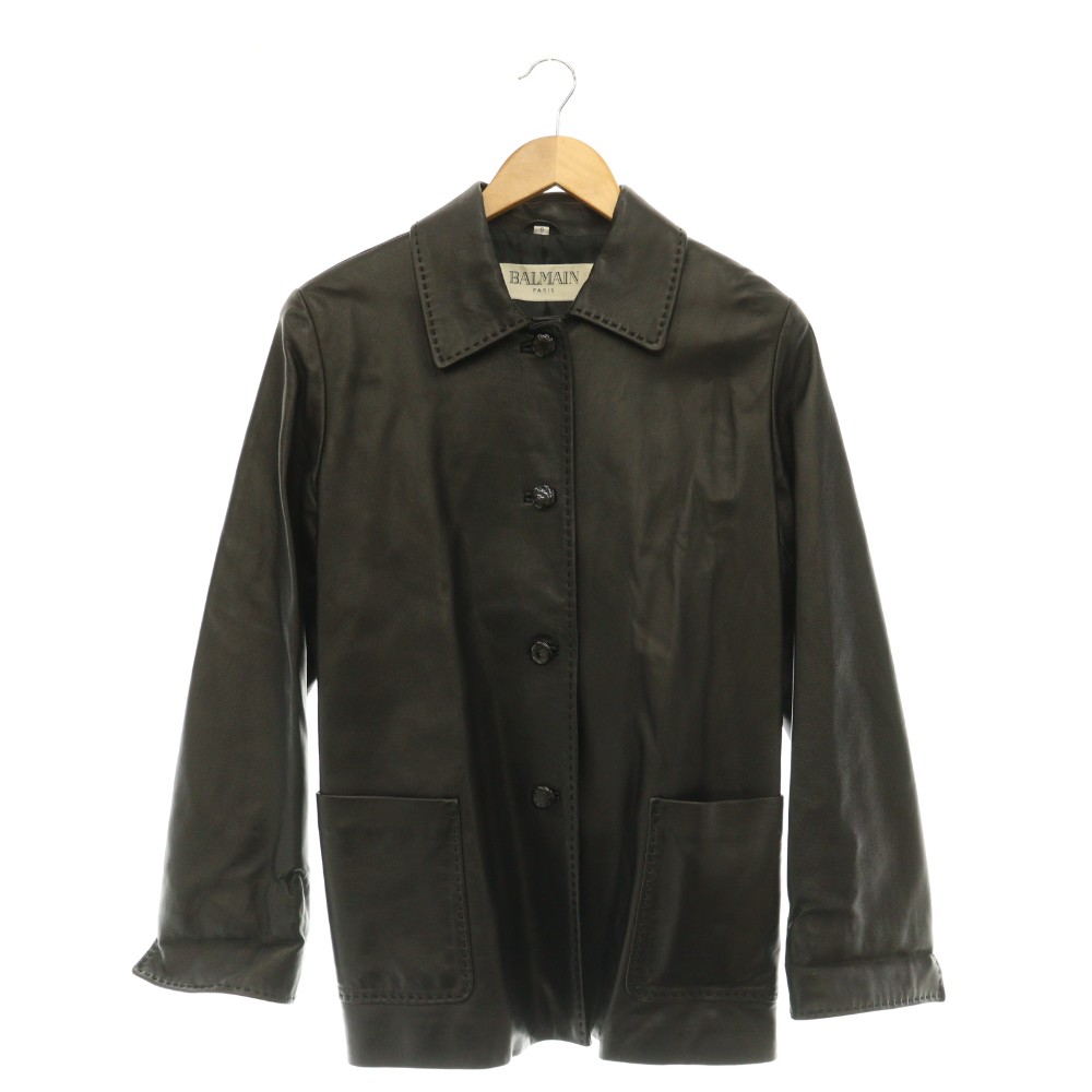 【中古】バルマン BALMAIN ジャケット ステンカラー レザー 羊革 アウター 9 黒 ブラック /NR ■GY11 レディース 【ベクトル 古着】 260616|ブランド古着の買取販売ベクトル