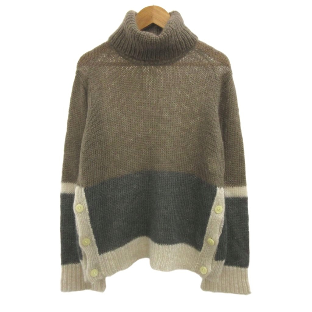【中古】ケイタマルヤマ KEITA MARUYAMA プルオーバーニット セーター ボーダー柄 透かし編み モヘヤ シルク混 0 茶 ブラウン グレー タートルネック 長袖 サイドボタン /YU ■GY64 レディース 【ベクトル 古着】 260625|ブランド古着の買取販売ベクトル