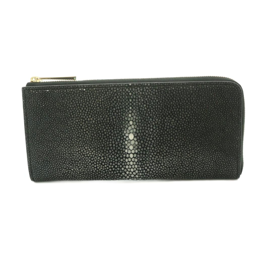 【中古】バハリ BAHARI 長紙入れ L字ジッパー ガルーシャ スティング花の冠 エイ革 黒 黒いこと /MI ■GY18 レディース 【ベクター 古着】 260624
