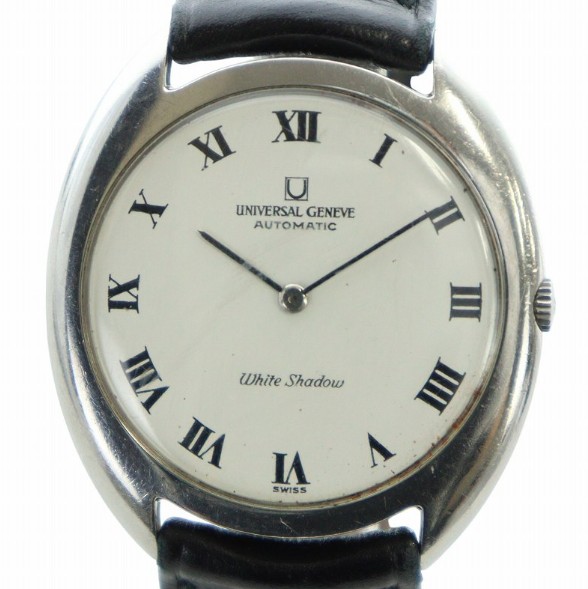 【中古】ユニバーサルジュネーブ UNIVERSAL GENEVE White Shadow ホワイトシャドウ 866101 腕時計 自動巻き ヴィンテージ ウォッチ ローマン レザーベルト 白文字盤 シルバーカラー /BB ■GY18 ▲H レディース 【ベクトル 古着】 260629｜ブランド古着の買取販売ベクトル