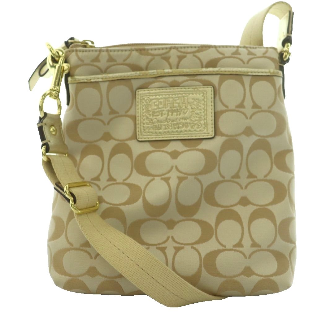 【中古】コーチ COACH シグネチャー ショルダーバッグ キャンバス レザー ベージュ ゴールドカラー /SS ■OS ■GY18 レディース 【ベクトル 古着】 260622｜ブランド古着の買取販売ベクトル