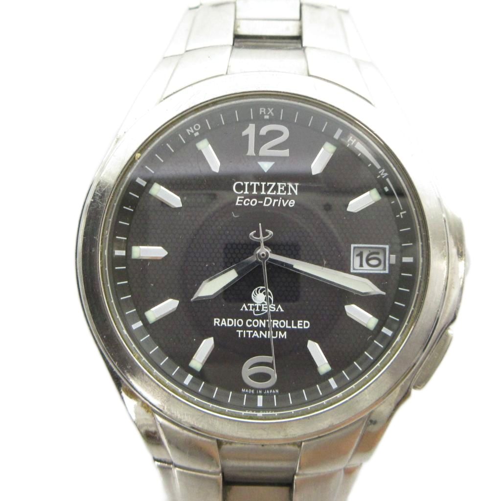 【中古】シチズン CITIZEN H410-T003788 ATTESA アテッサ ウオッチ エコ運転 ご覧なさる チタン デイト 暦付き添い人 黒文字盤 しろがね色色 ■GY18 /MQ メンズ 【ベクター 古着】 260624