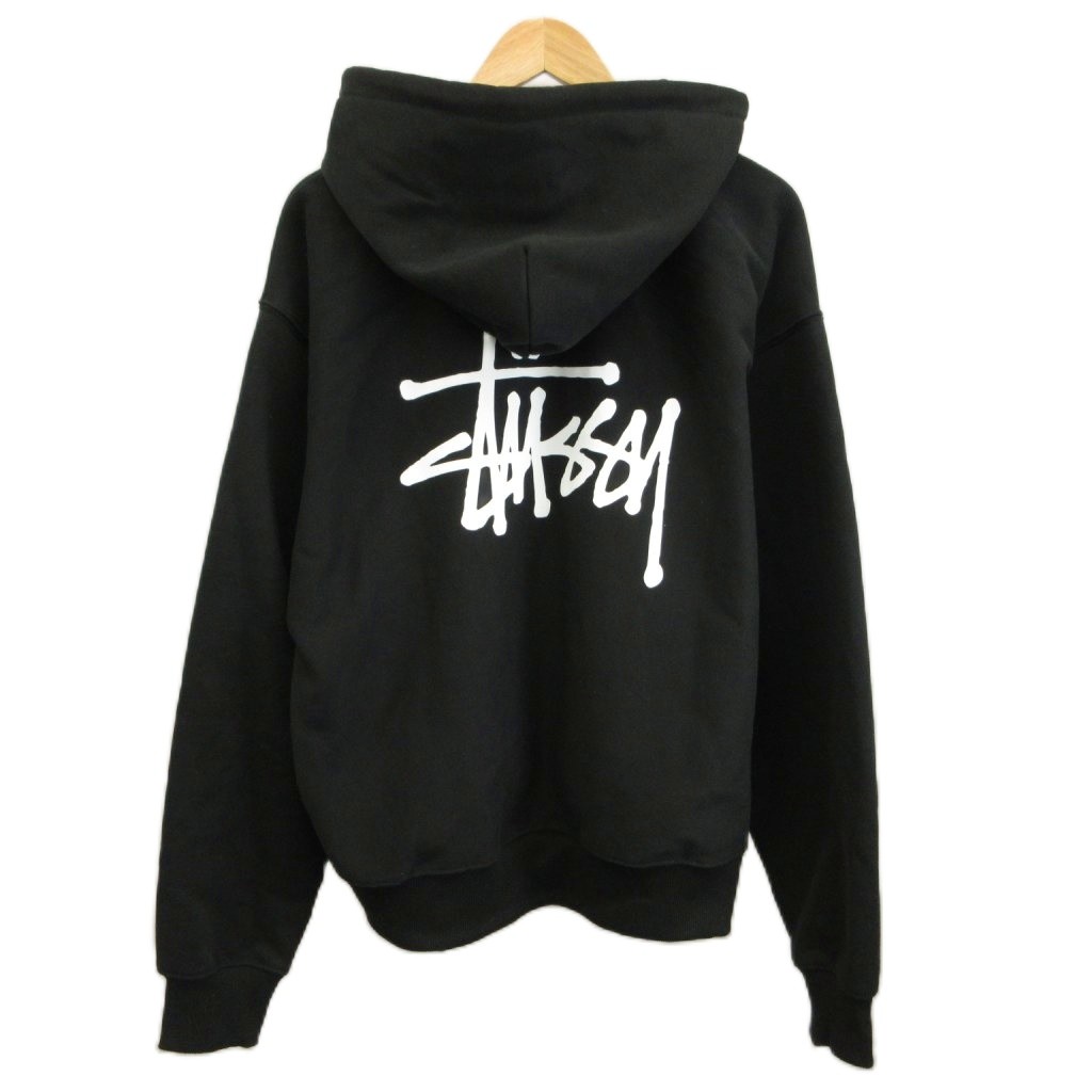 【中古】ステューシー STUSSY ジップアップパーカー スウェット XL 黒 ブラック バックプリント ロゴ 長袖 フード付き Z4000SZS /PP ■GY18 メンズ 【ベクトル 古着】 260624｜ブランド古着の買取販売ベクトル