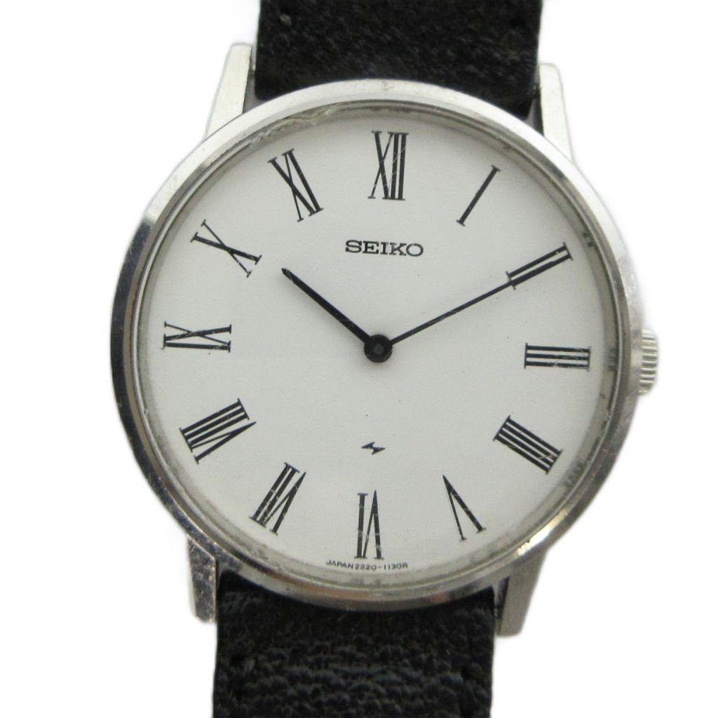 【中古】セイコー SEIKO ジャンク品 シャリオ 2220-0430 腕時計 手巻き ヴィンテージ アンティーク ウォッチ ローマン 白文字盤 レザーベルト シルバー色 ■GY11 /MQ メンズ 【ベクトル 古着】 260702|ブランド古着の買取販売ベクトル