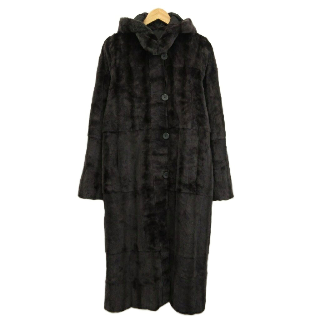 【中古】シェアード ミンクファー ロング コート フード付き アウター 毛皮 焦茶 ダークブラウン /PP ■GY42 レディース 【ベクトル 古着】 260704|ブランド古着の買取販売ベクトル