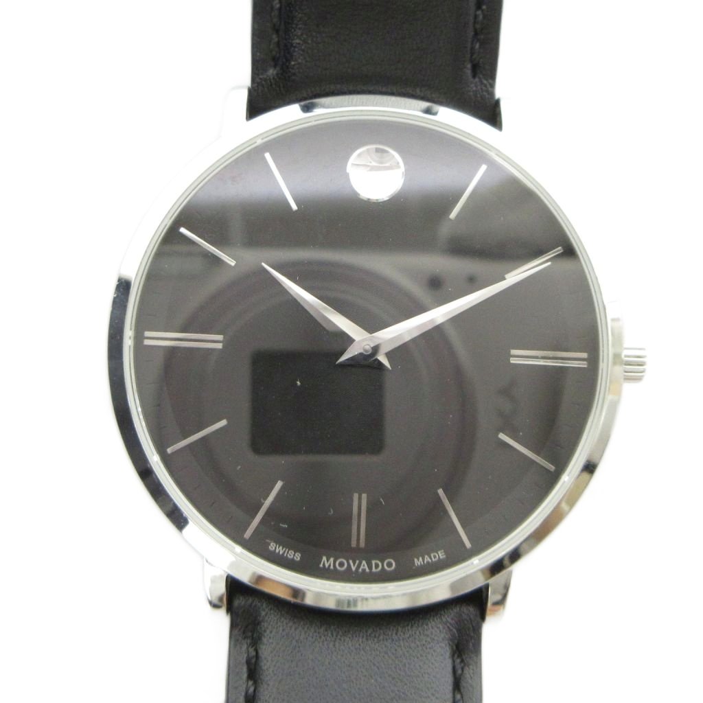 【中古】モヴァード MOVADO 65.1.14.1395 ULTRA SLIM ウルトラスリム 腕時計 ウォッチ クォーツ ラウンド レザーベルト 2針 黒文字盤 シルバー色 ■GY18 /MQ メンズ 【ベクトル 古着】 260704｜ブランド古着の買取販売ベクトル