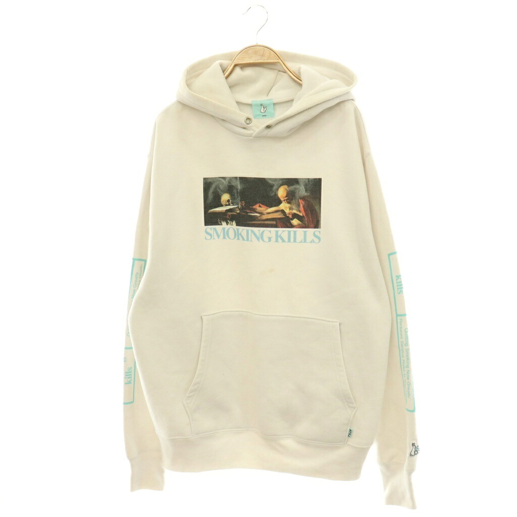 【中古】エフアールツー FR2 パーカー スウェット プルオーバー smoking kills 裏起毛 L 白 マルチカラー /CX ■GY01 メンズ 【ベクトル 古着】 260703｜ブランド古着の買取販売ベクトル
