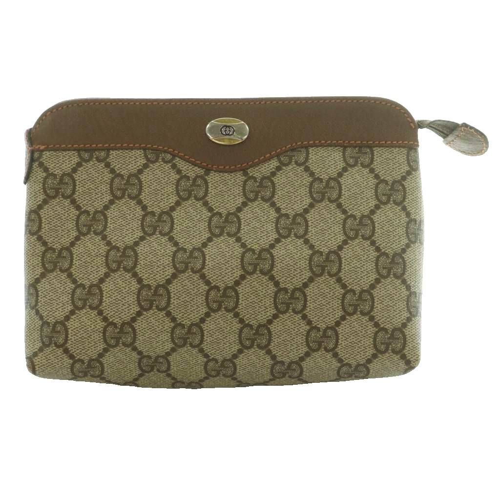 【中古】グッチ GUCCI ポーチ インターロッキングG GGスプリームキャンバス レザー ロゴ ベージュ 茶 ブラウン /SS ■OS ■OH ■GY18 レディース 【ベクトル 古着】 260627｜ブランド古着の買取販売ベクトル