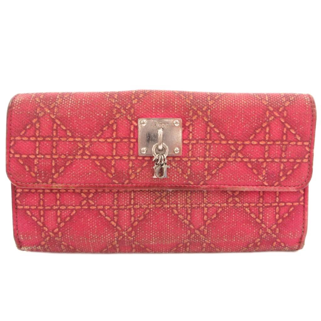【中古】クリスチャンディオール Christian Dior 長財布 ウォレット 二つ折り Wホック 小銭入れあり ロゴチャーム カナージュステッチ ピンク /GV ■GY18 レディース 【ベクトル 古着】 260704|ブランド古着の買取販売ベクトル