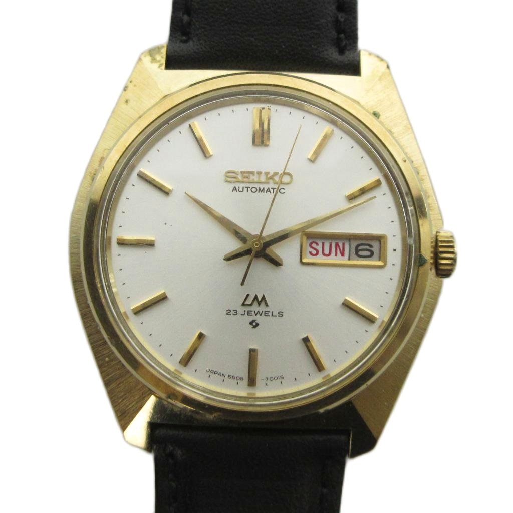 【中古】セイコー SEIKO LM ロードマチック 5606-7000 腕時計 ウォッチ 手巻き 23石 レザーベルト デイデイト カレンダー付き ゴールドカラー 金色 ■GY18 /MQ メンズ 【ベクトル 古着】 260707｜ブランド古着の買取販売ベクトル