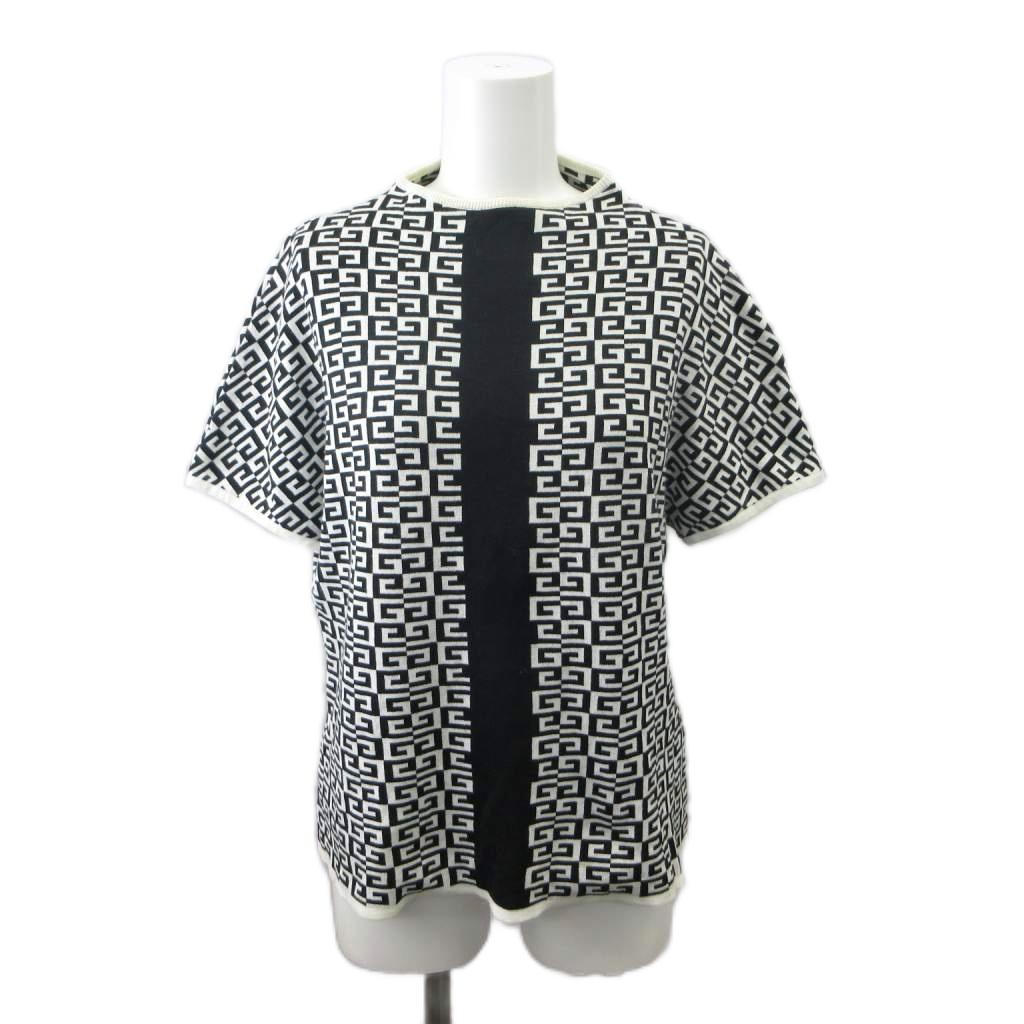 【中古】ジバンシィ GIVENCHY ニット カットソー M 白 ホワイト 黒 ブラック ロゴ 総柄 半袖 /NP ■GY06 レディース 【ベクトル 古着】 260706|ブランド古着の買取販売ベクトル