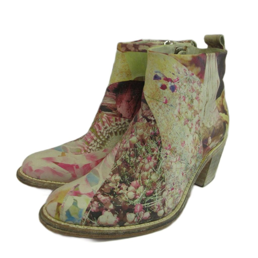 【中古】ディーゼル DIESEL アンクルブーツ ショートブーツ 本革 レザー チャンキーヒール 花柄 フラワープリント 総柄 38 24.5cm 白 ホワイト ピンク /XZ ■GY64 メンズ 【ベクトル 古着】 260715｜ブランド古着の買取販売ベクトル
