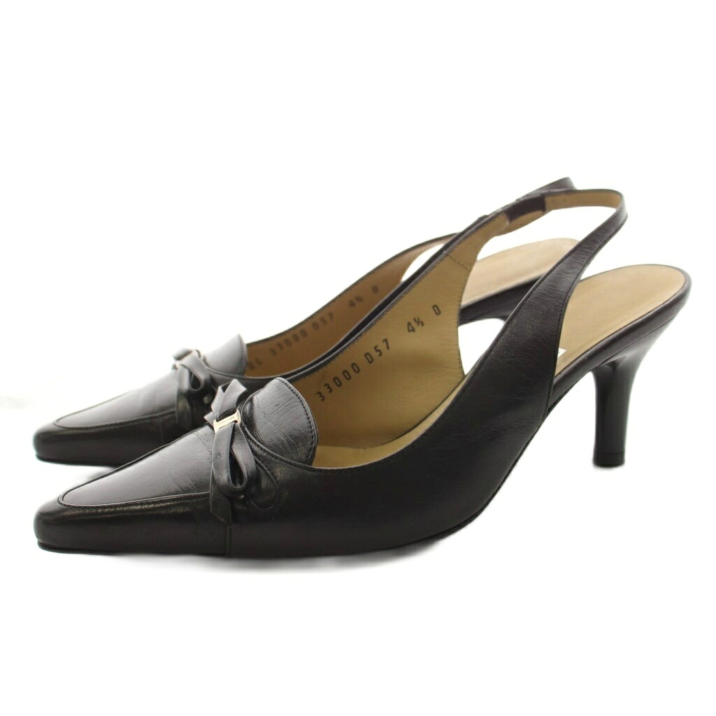 【中古】サルヴァトーレフェラガモ Salvatore Ferragamo パンプス ポインテッドトゥ バックストラップ レザー リボン ロゴ 4.5 黒 ブラック 33000 /KU ■GY40 レディース 【ベクトル 古着】 260714｜ブランド古着の買取販売ベクトル 7,957円