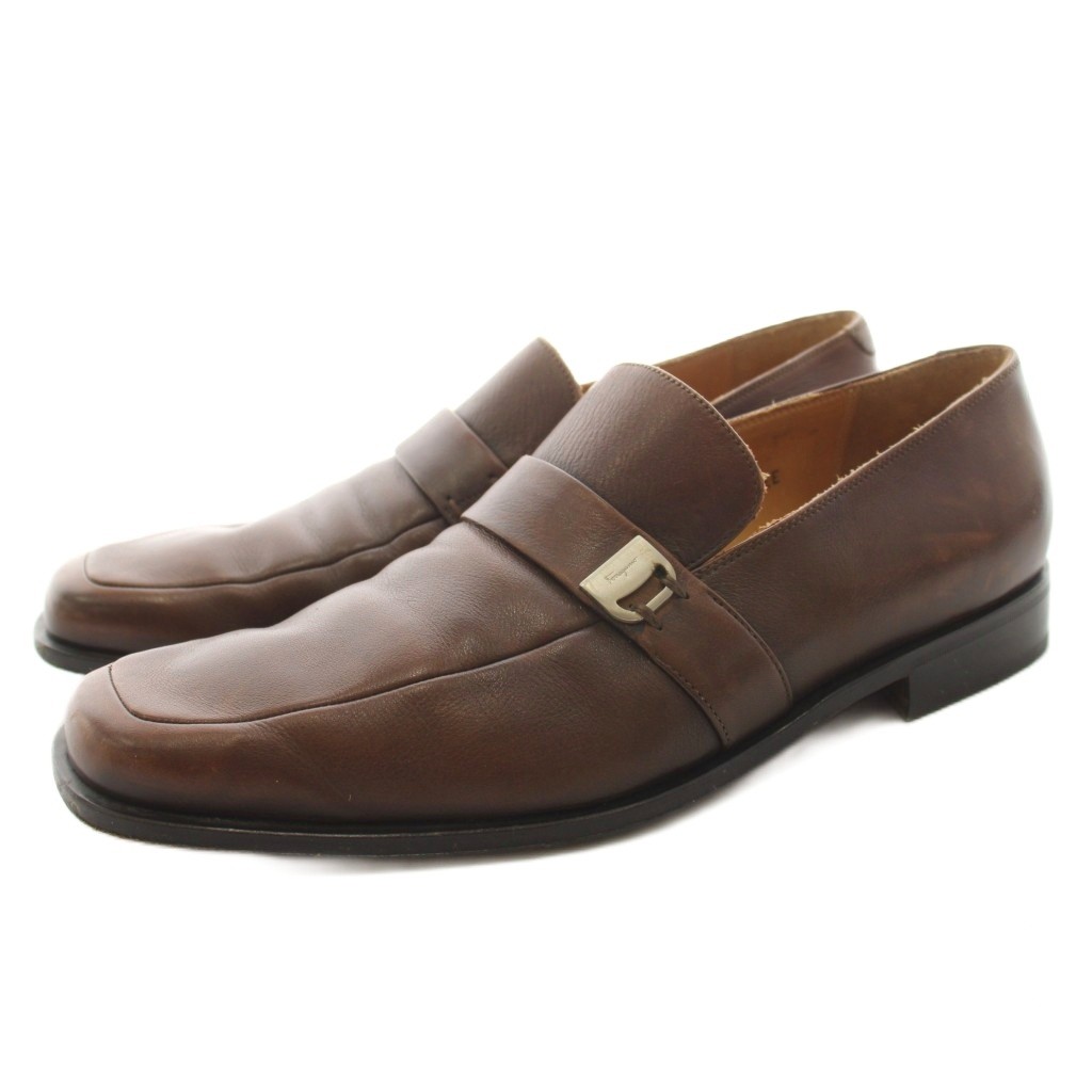 【中古】サルヴァトーレフェラガモ Salvatore Ferragamo ローファー ドレスシューズ レザー ロゴ 95cm 茶 ブラウン 7524 /KU ■GY18 メンズ 【ベクトル 古着】 260714｜ブランド古着の買取販売ベクトル