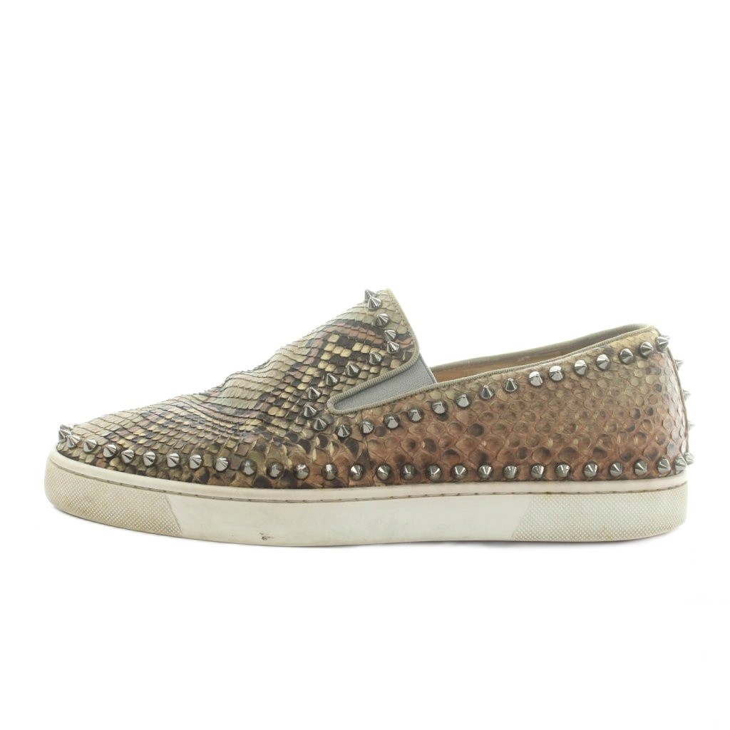 【中古】クリスチャンルブタン Christian louboutin スリッポン スタッズ パイソンレザー 41 26.0cm 茶 ブラウン グレー /MI ■GY11 メンズ 【ベクトル 古着】 260709｜ブランド古着の買取販売ベクトル
