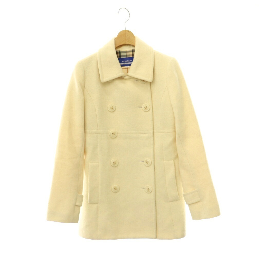 【中古】バーバリーブルーレーベル BURBERRY BLUE LABEL ピーコート Pコート 裏地ノバチェック ウール 38 アイボリー FCF44-855-01 /DF ■GY42 レディース 【ベクトル 古着】 260716|ブランド古着の買取販売ベクトル