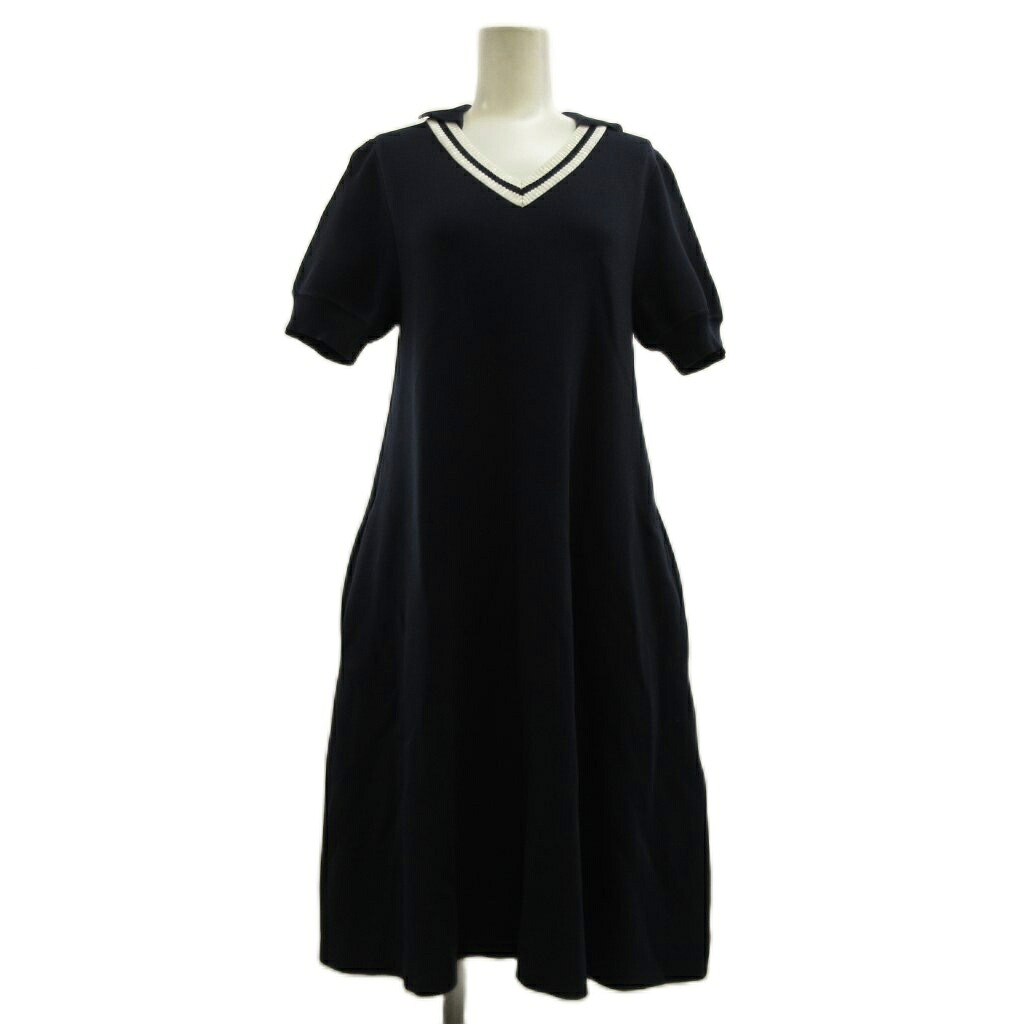 【中古】フォクシーニューヨーク FOXEY NEW YORK テニスセータードレス Tennis Sweater Dress ワンピース 40 ネイビー 紺 白 ホワイト Vネック 半袖 ひざ丈 40724-LAKFZ601LO /PP レディース 【ベクトル 古着】 260715｜ブランド古着の買取販売ベクトル 14,630円