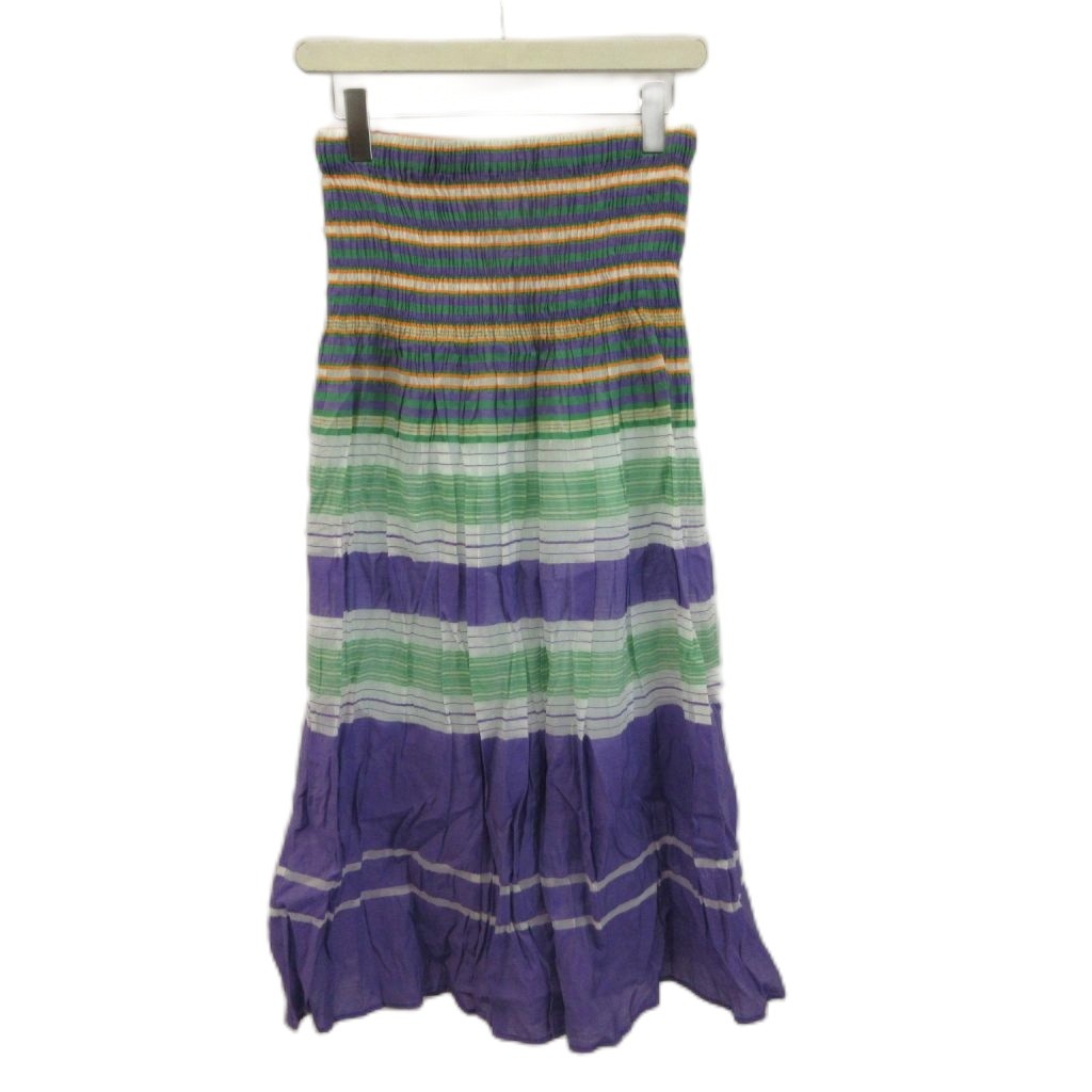 【中古】ハート Haat ベアトップワンピース ロングスカート 2WAY シャーリング ボーダー 総柄 2 M 緑 グリーン 紫 パープル マルチカラー HA71FG600 /XZ ■GY19 レディース 【ベクトル 古着】 260714|ブランド古着の買取販売ベクトル