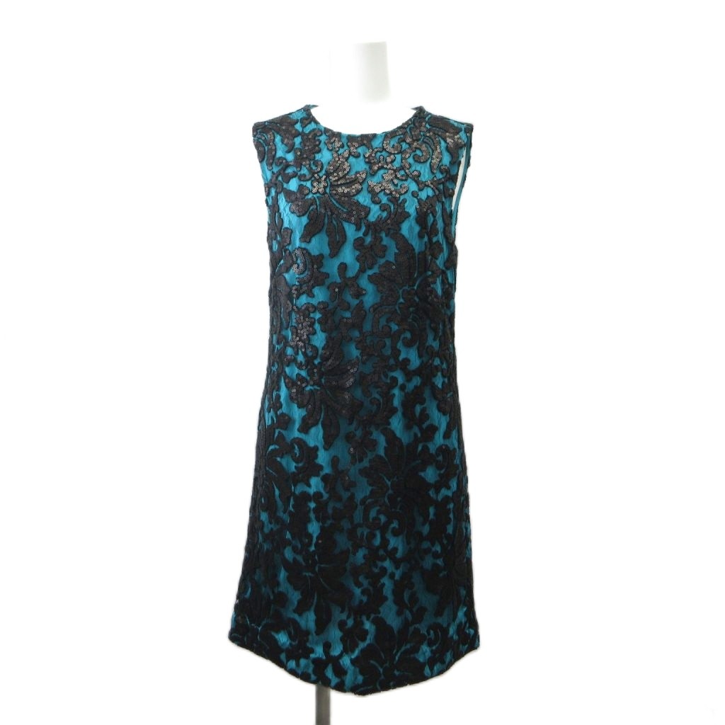 【中古】ダイアンフォンファステンバーグ DIANE von FURSTENBERG ノースリーブワンピース スパンコール 総柄 0 黒 ブラック 緑 グリーン レース ミディ丈 D948703N15 /YU ■GY19 レディース 【ベクトル 古着】 260715｜ブランド古着の買取販売ベクトル