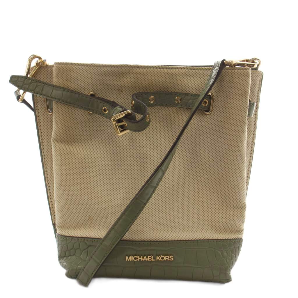 【中古】マイケルコース MICHAEL KORS ショルダーバッグ 型押し ロゴ キャンバス レザー アイボリー 緑 グリーン /AN レディース 【ベクトル 古着】 260714|ブランド古着の買取販売ベクトル