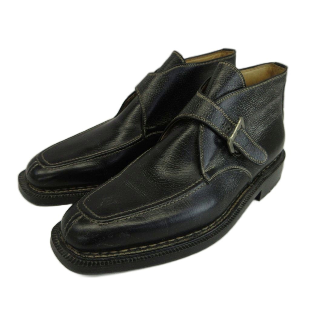【中古】エンツォ ボナフェ ENZO BONAFE シングルモンク チャッカブーツ アンクル レザー ストラップ Uチップ 40.5 25.5cm-26cm 黒 ブラック /XZ ■GY73 メンズ 【ベクトル 古着】 260723｜ブランド古着の買取販売ベクトル