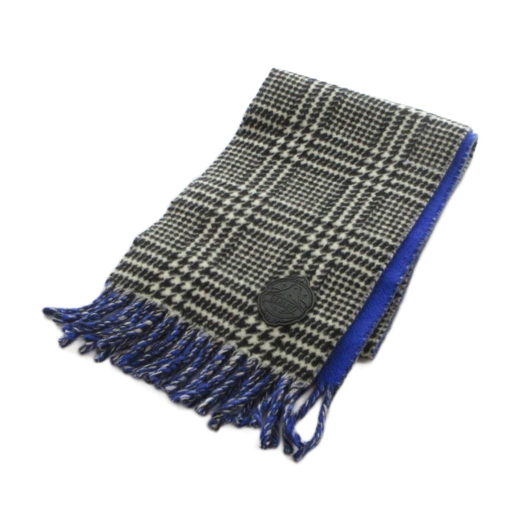 【中古】ベルルッティ Berluti マフラー ロゴ フリンジ カシミヤ 青 ブルー 黒 ブラック ■GY18 /MQ レディース 【ベクトル 古着】 260716｜ブランド古着の買取販売ベクトル