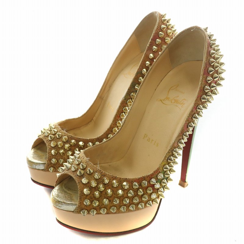【中古】クリスチャンルブタン Christian louboutin パンプス エナメル なめし革 オープントゥ ピン踵 ロックスタッズ 35.5 22.5珊 マルチ色つや /XZ ■GY19 レディース 【ベクター 古着】 250830