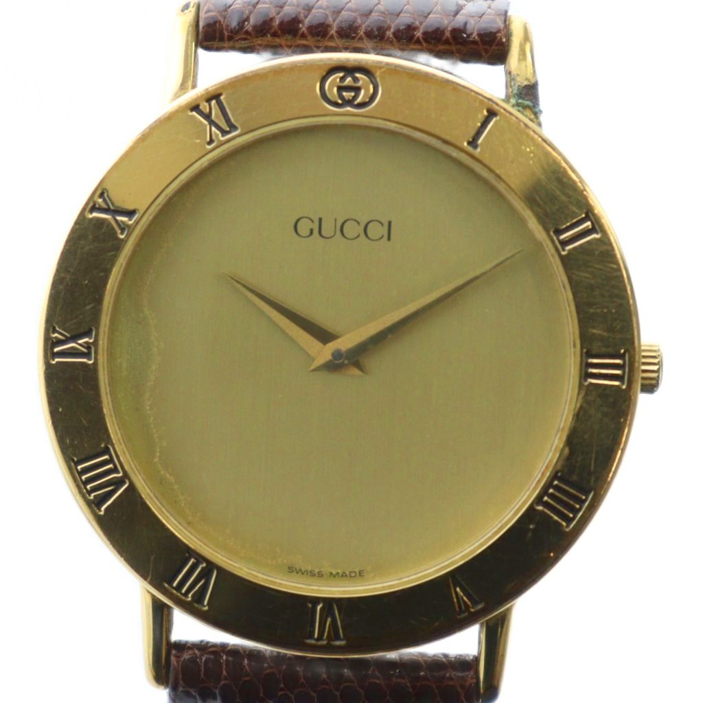 【中古】グッチ GUCCI 3000.2.M ウオッチ ご覧なさる 石英 人情本 ラウンド なめし革胴締め ゴールド色 ■GY11 /MQ ■OH メンズ 【ベクター 古着】 251203