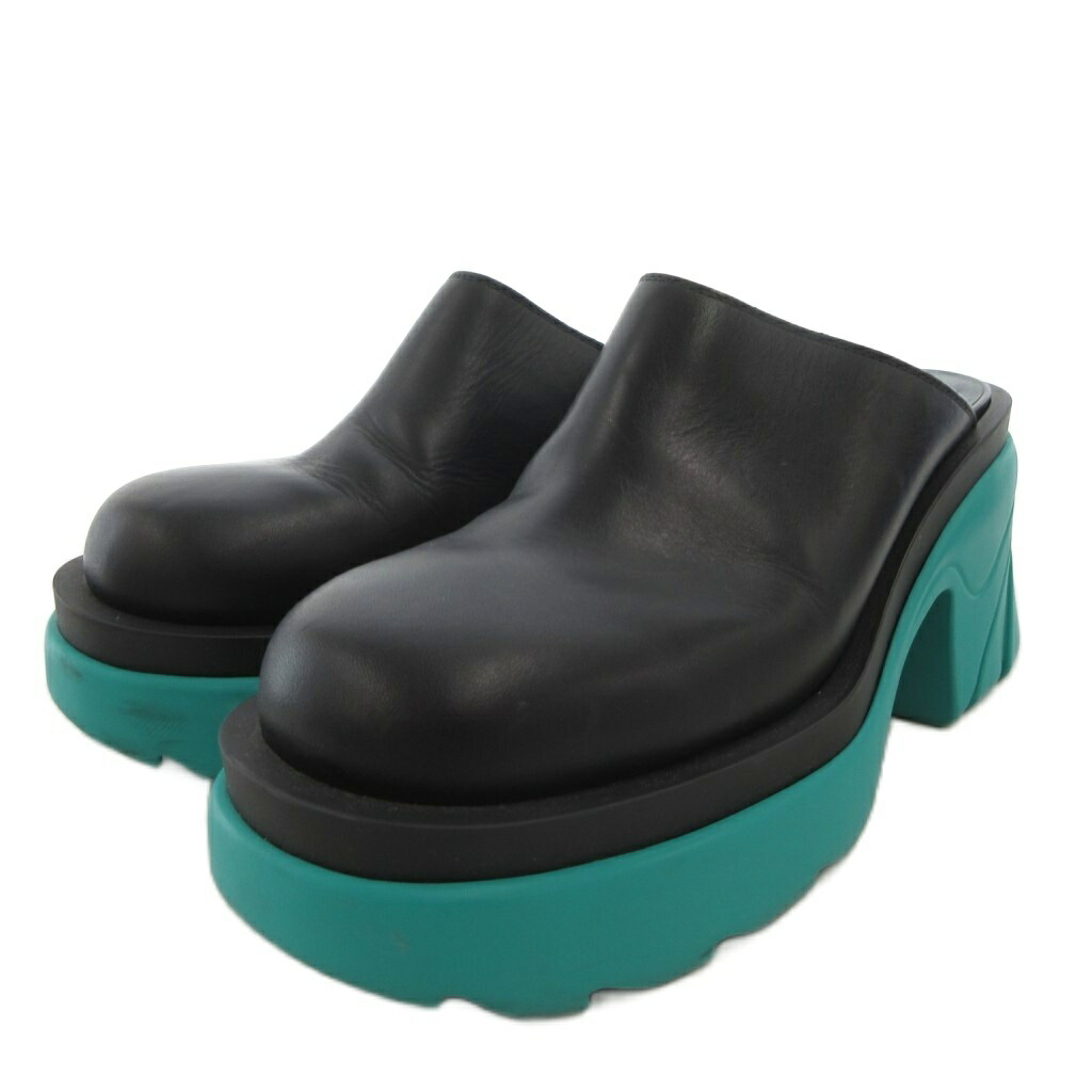 【中古】ボッテガヴェネタ BOTTEGA VENETA flash 下駄サンダル シューズ 厚底 バイ色合い なめし革 黒 黒いこと 緑 緑であること /FF ■GY19 メンズ 【ベクター 古着】 251226