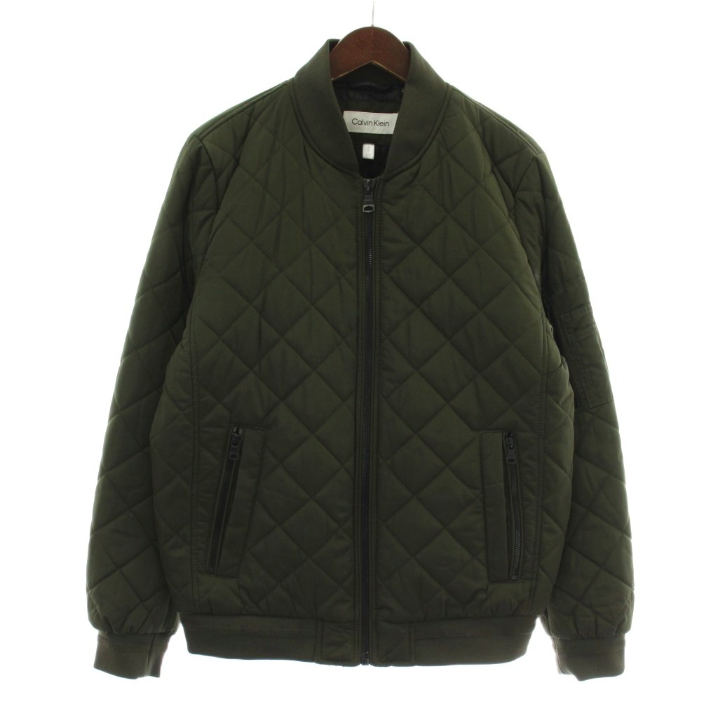 【中古】カルバンクライン CALVIN KLEIN 中綿上衣 上衣 アウター キルティング ジップアップ ロゴタイプ S カーキ コマーシャル008986 /XZ ■GY19 メンズ 【ベクター 古着】 260222