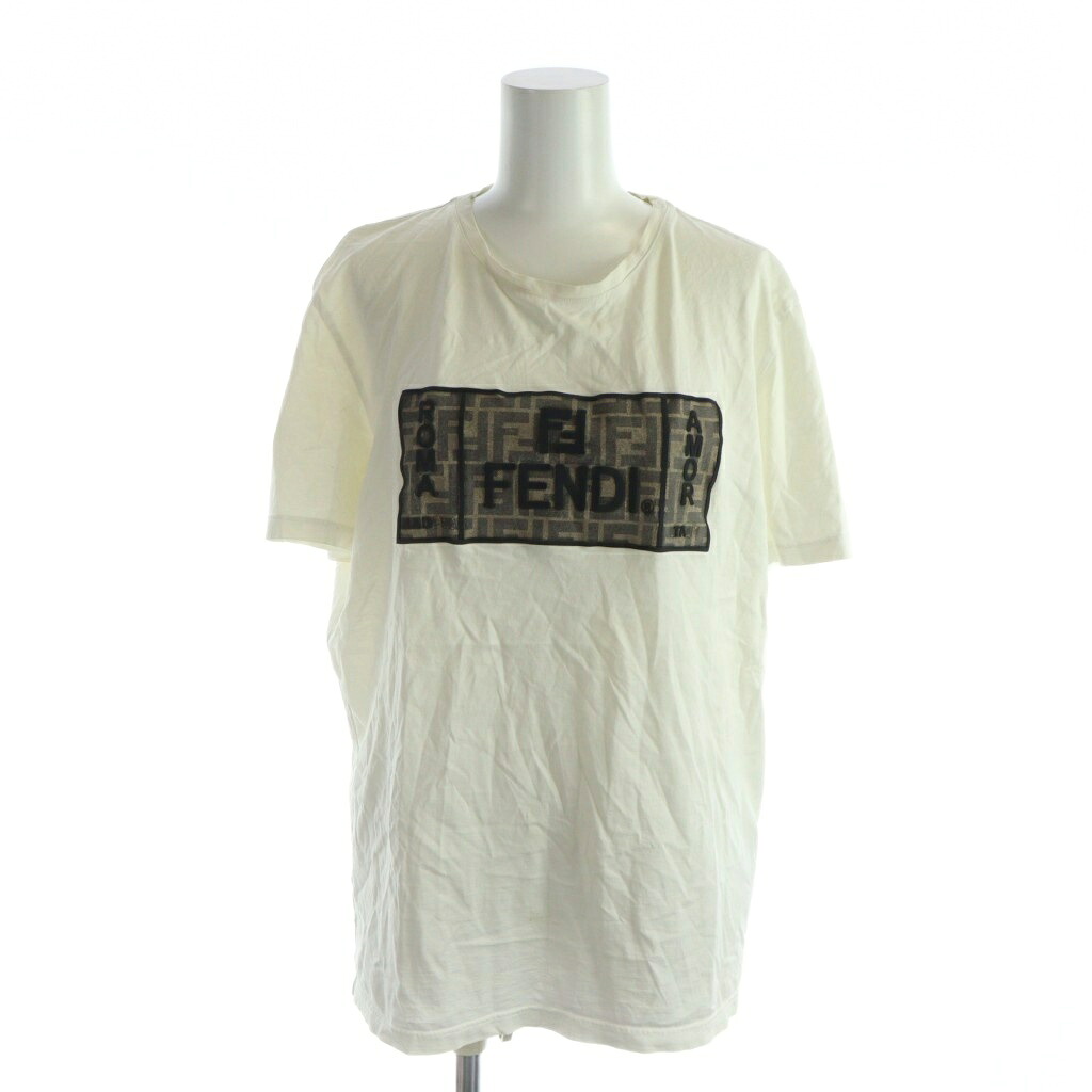 【中古】フェンディ FENDI ティーシャツ カットソー 半袖 ロゴタイプ ズッカ柄 L 白 白いこと ■GY17 /MQ メンズ 【ベクター 古着】 260223