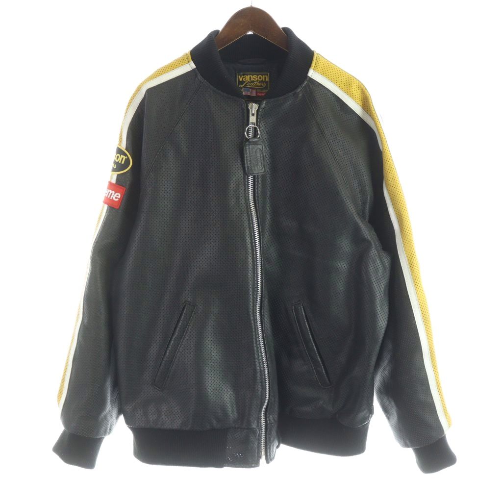 【中古】シュプリーム SUPREME Vanson バンソンコラボ Leathers Perforated Bomber Jacket レザー ボンバージャケット 牛革 レーシング XL 黒 ブラック /MW ■GY18 メンズ 【ベクトル 古着】 260220|ブランド古着の買取販売ベクトル