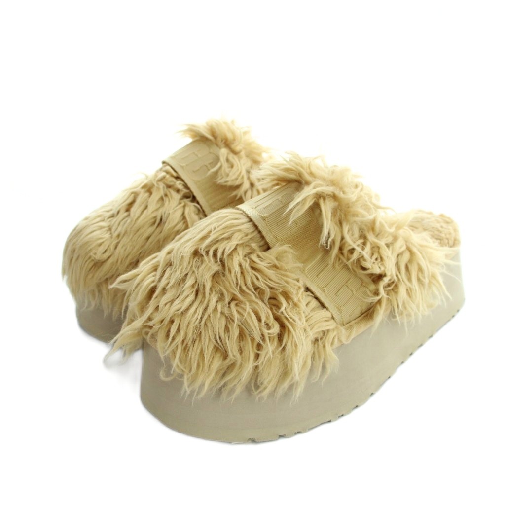 【中古】アグ オーストラリア連邦 UGG australia フラッフ おっ母さん 白砂糖 横すべり 毛革家庭用スリッパ ロゴタイプ 三尺帯 厚底 25珊 茶 赤銅色 ■GY19 /MQ レディース 【ベクター 古着】 260308