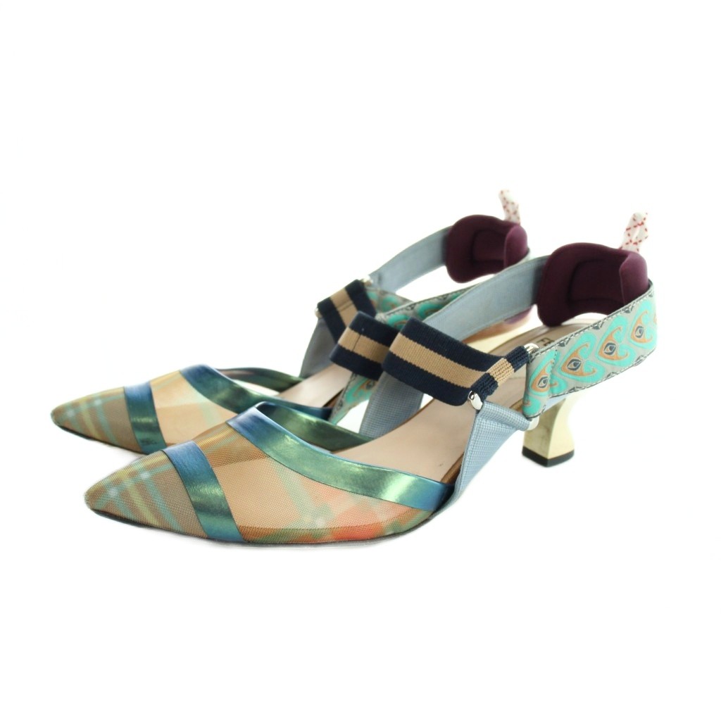 【中古】フェンディ FENDI パンプス ポインテッドトゥ ロゴタイプ メッシュ 総柄 36.5 マルチ色つや ■GY19 /MQ ■OH レディース 【ベクター 古着】 260308