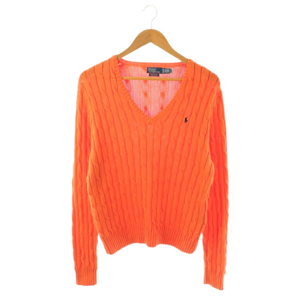 【中古】ポロ バイ ラルフローレン Polo by Ralph Lauren ピマ コットン PIMA COTTON Vネックニット セーター 長袖 ケーブル編み XXL オレンジ /SS ■OS ■GY19 レディース 【ベクトル 古着】 260321｜ブランド古着の買取販売ベクトル