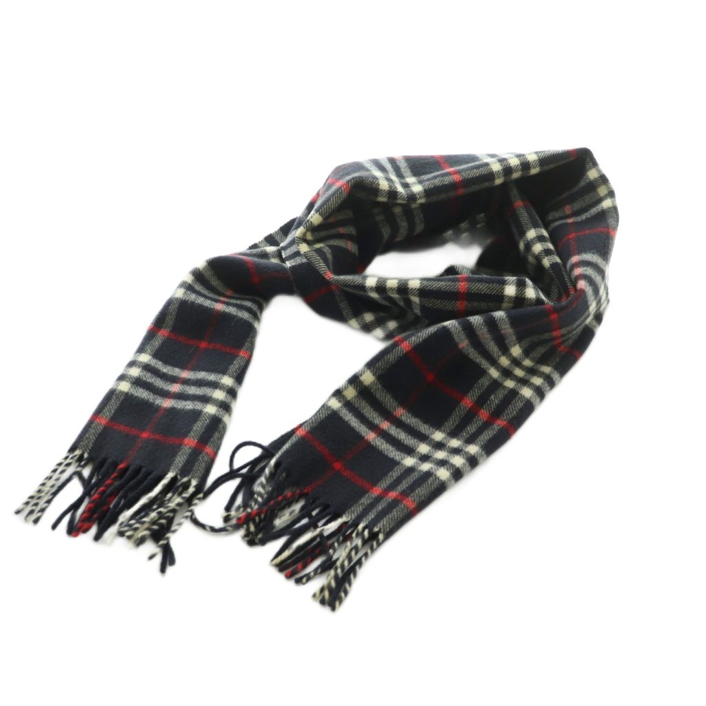 【中古】赤ちょうちんバリー 英国の首都 BURBERRY LONDON えり巻き カシミール 羊毛 フリンジ 照合のしるし柄 紺 白 赤 /MI ■GY19 レディース 【ベクター 古着】 260402