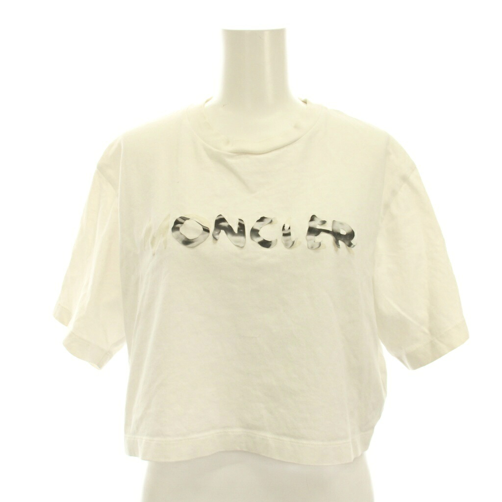 【中古】モンク軌跡 MONCLER MAGLIA A MANICHE CORTE ティーシャツ カットソー 遊撃手丈 半袖 ロゴタイプ XS 白いこと /YM ■GY19 レディース 【ベクター 古着】 260313