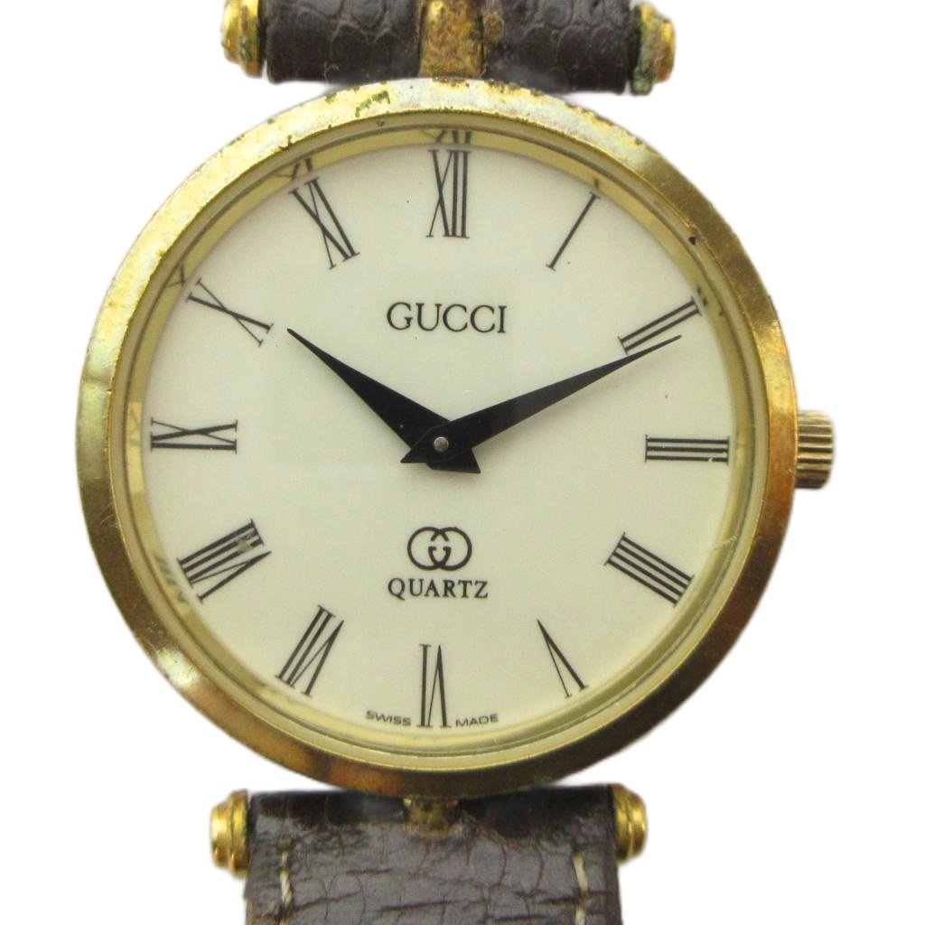 【中古】グッチ GUCCI ウオッチ 石英 ご覧なさる シェリー酒伝達ルート なめし革胴締め 人情本 ゴールド色 ■GY18 /MQ ■OH メンズ 【ベクター 古着】 260428