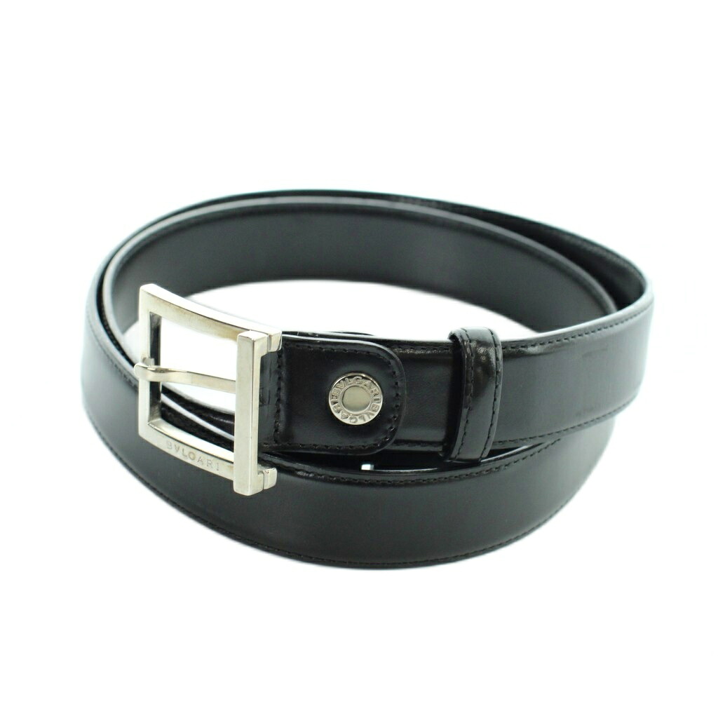 【中古】ブル小峡谷 BVLGARI 三尺帯 しろがね色金具 なめし革 ロゴタイプ 110/44 黒 黒いこと ■GY11 /MQ ■OH メンズ 【ベクター 古着】 260307