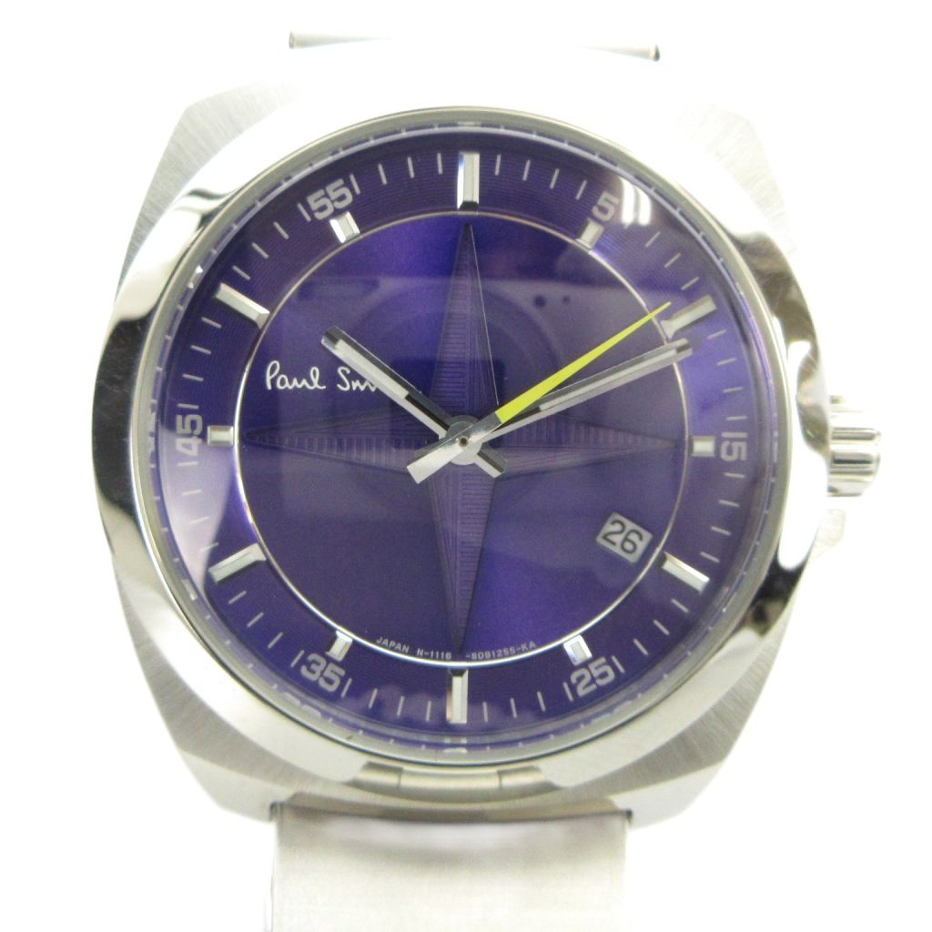 【中古】極点スミス PAUL SMITH 1116-S060761 ウオッチ ご覧なさる 石英 暦付き添い人 紫文字記号盤 しろがね色色 ■GY18 /MQ メンズ 【ベクター 古着】 260428