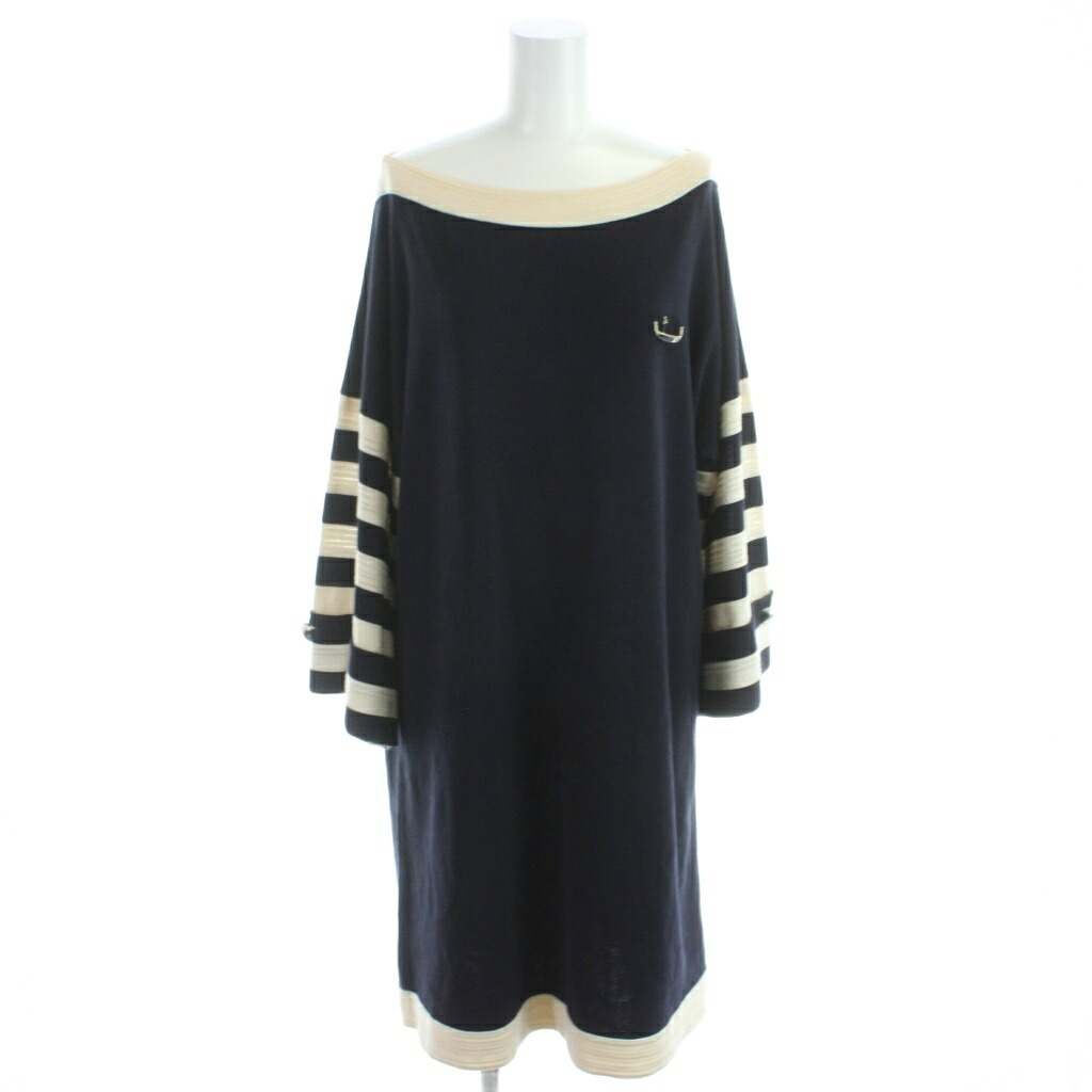 【中古】シャネル CHANEL ブティック BOUTIQUE ワンピース チュニック ひざ丈 長袖 ニット ボートネック 42 アイボリー 黒 ブラック P4767K06093 /MW ■GY69 レディース 【ベクトル 古着】 260330|ブランド古着の買取販売ベクトル
