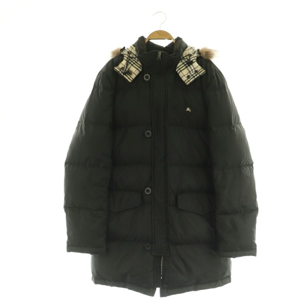 【中古】バーバリーブラックレーベル BURBERRY BLACK LABEL 落ちこむ厚地の外套 裏地ノバチェック 狐狸毛皮 L 黒いこと /MY ■os ■GY69 メンズ 【ベクター 古着】 260406